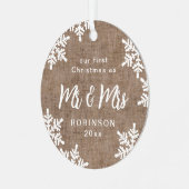 Burlap Snowflakes Our First Kerstman Mr & Mrs. Metalen Ornament (Voorkant links)