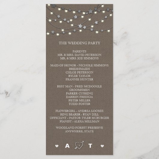 Burlap Star String Lights Rustieke Trouwprogramma' Programmakaart (Achterkant)