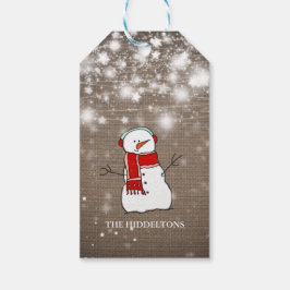 Burlap Stars Kerst Schattigee Sneeuwman Script Vak Cadeaulabel
