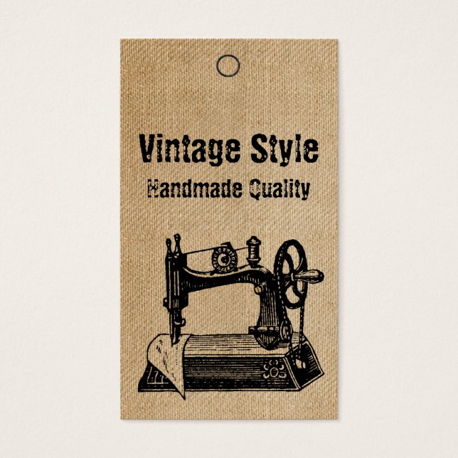 Burlap  stijl naaimachine Labels Visitekaartjes (Voorkant)