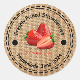 Burlap Strawberry Jam Sticker