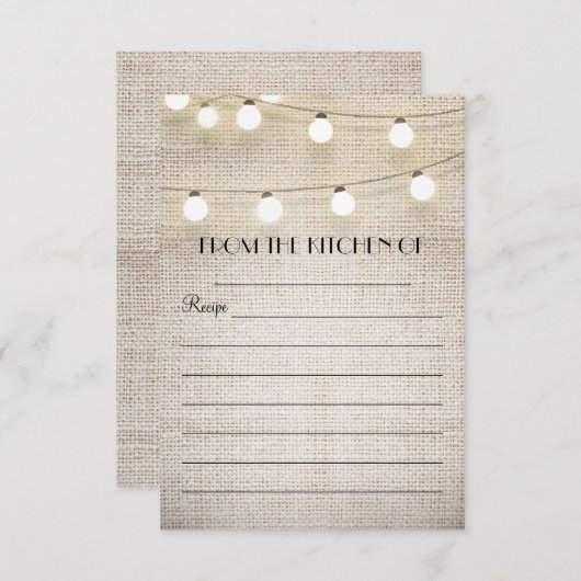 burlap string lichtjes recept cards (Voorkant / Achterkant)