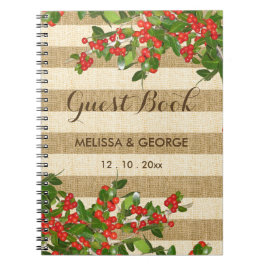 Burlap Stripes en Kerstmis Yaupon Holly Notitieboek