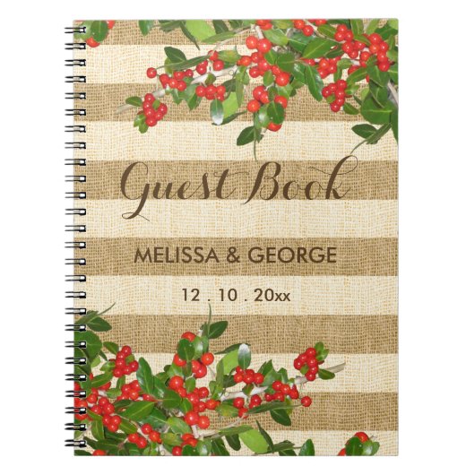 Burlap Stripes en Kerstmis Yaupon Holly Notitieboek (Voorkant)