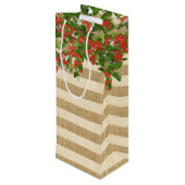 Burlap Stripes en Kerstmis Yaupon Holly Wijn Cadeautas (Achterkant Gekanteld)