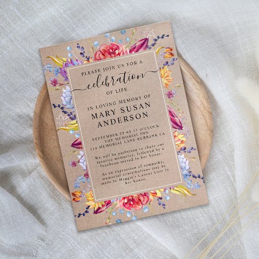 Burlap Succulenten Viering van het Leven Memorial Kaart