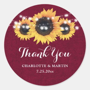 Burlap Sunflower Burgundy Red Dank u Stickers