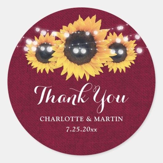 Burlap Sunflower Burgundy Red Dank u Stickers (Voorkant)