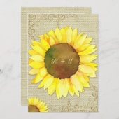 Burlap Sunflower Rustic Country Wedding Kaart (Voorkant / Achterkant)