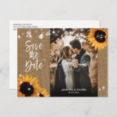 Burlap Sunflower Save the Date Photo Briefkaart (Voorkant / Achterkant)