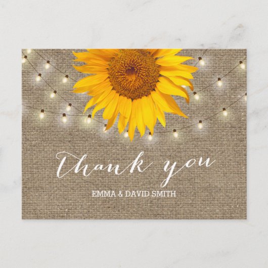 Burlap Sunflower & String Lights Hartelijk dank Briefkaart (Voorkant)