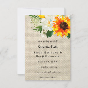 Burlap Sunflower & White Floral Save the Date V2