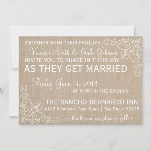 Burlap Swirl Wedding Invitation Kaart (Voorkant)