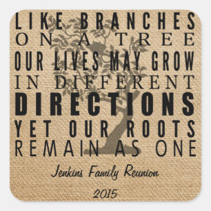 Burlap takken boom familie reünie vierkante sticker