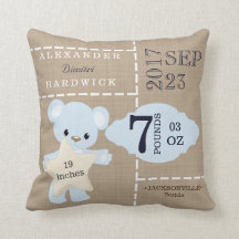 Burlap Teddy Bear Blue Birth Stats Keepomwille