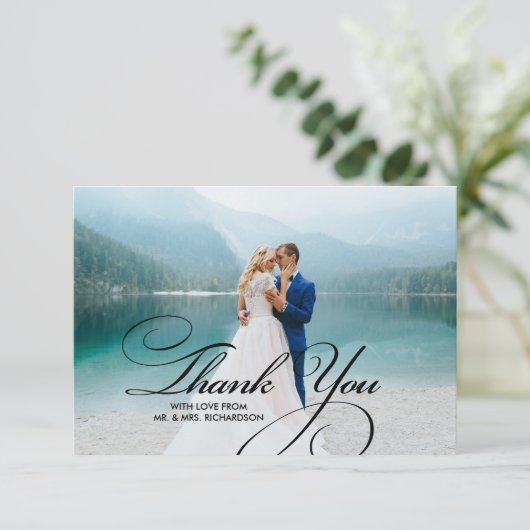 Burlap Texture Dank je bruiloft fotokaarten Bedankkaart (Staand voorkant)