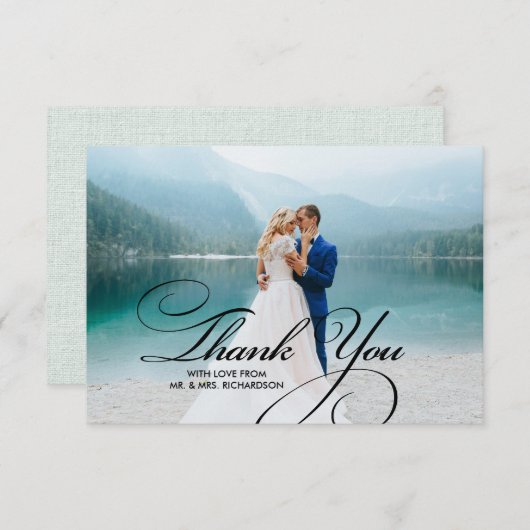 Burlap Texture Dank je bruiloft fotokaarten Bedankkaart (Voorkant / Achterkant)