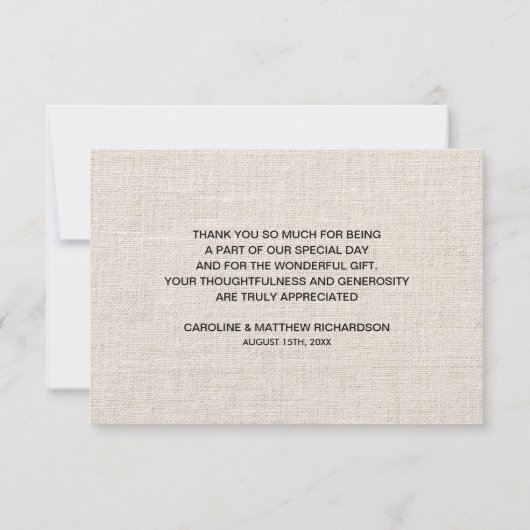 Burlap Texture Dank je bruiloft fotokaarten Bedankkaart (Achterkant)