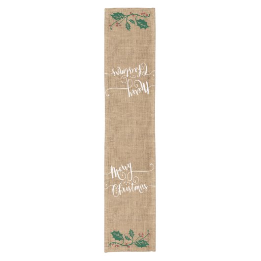 Burlap Texture Merry Kerstmis Korte Tafelloper (Voorkant)