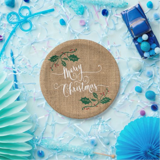 Burlap Texture Merry Kerstmis Papieren Bordje (Feest)