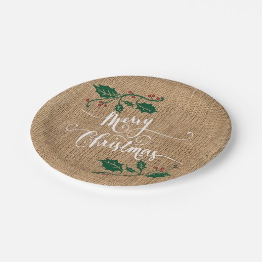 Burlap Texture Merry Kerstmis Papieren Bordje (Gekanteld)