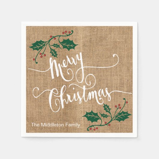 Burlap Texture Merry Kerstmis Servet (Voorkant)