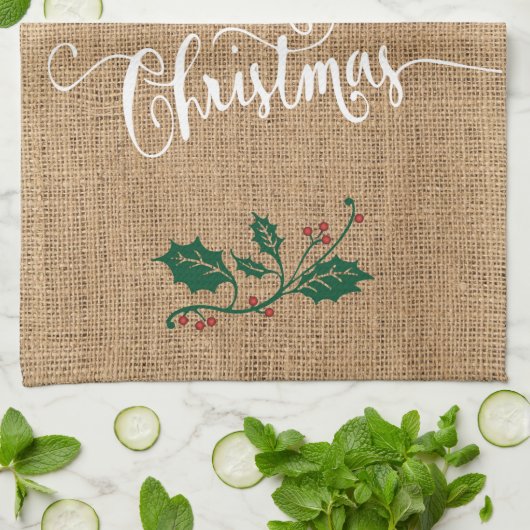 Burlap Texture Merry Kerstmis Theedoek (Gevouwen)