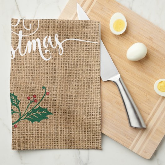 Burlap Texture Merry Kerstmis Theedoek (Quarter Fold)