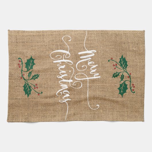 Burlap Texture Merry Kerstmis Theedoek (Horizontaal)
