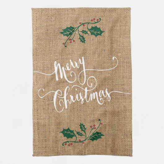 Burlap Texture Merry Kerstmis Theedoek (Verticaal)