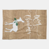 Burlap Texture Vrolijk kerstfeest met rendier Theedoek (Horizontaal)