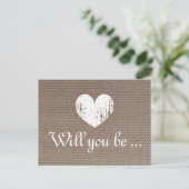 Burlap textuur kaarten | Word jij mijn bruidsmeisj (Staand voorkant)