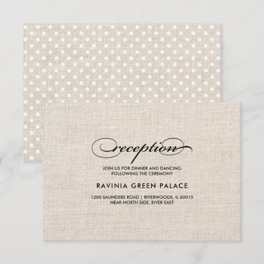 Burlap Textuur Polka Dot Patroon Receptie Kaart (Voorkant / Achterkant)