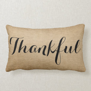 Burlap Thankful Family Rustic Kussen