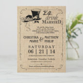 Burlap top-hat bruiloft uitnodigingen (Staand voorkant)