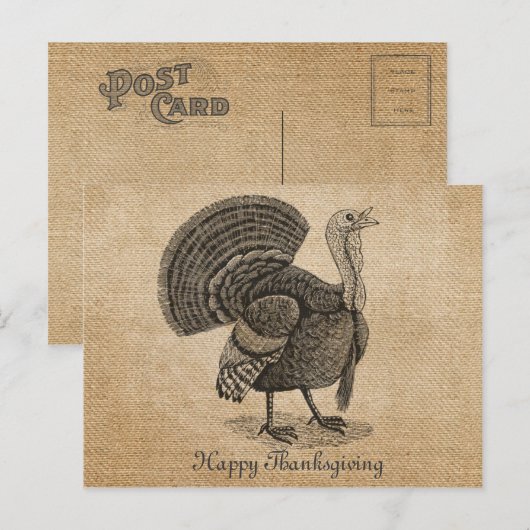 Burlap Turkije Thanksgiving Briefkaart (Voorkant / Achterkant)