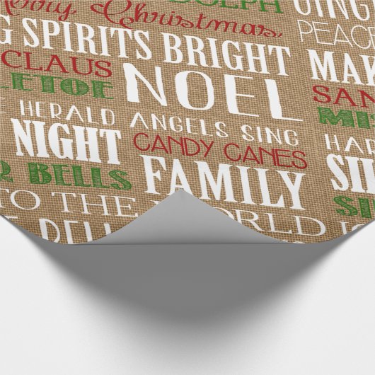 Burlap Typografie Rustic-kerstpapier Cadeaupapier (Hoek)