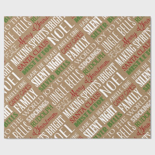 Burlap Typografie Rustic-kerstpapier Cadeaupapier (Vlak)