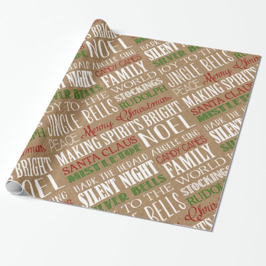 Burlap Typografie Rustic-kerstpapier Cadeaupapier (Uitgerold)