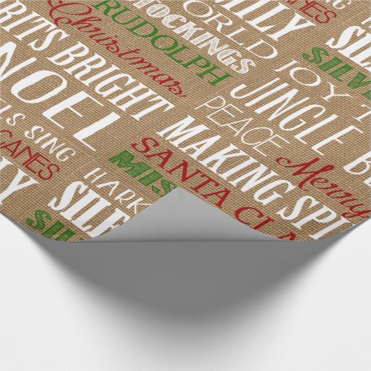 Burlap Typografie Rustic-kerstpapier Cadeaupapier (Hoek)