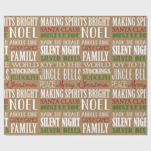 Burlap Typografie Rustic-kerstpapier Cadeaupapier (Vlak)