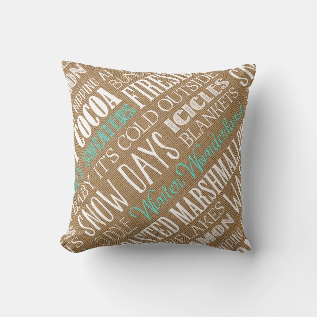 Burlap Typografie Winter Wonderland Pillow Kussen (Voorkant)