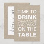 Burlap Typography Rehearsal Dinner Invitation Kaart (Voorkant / Achterkant)