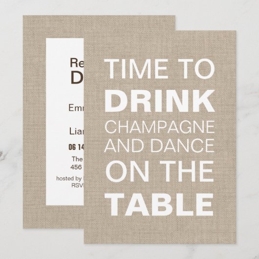 Burlap Typography Rehearsal Dinner Invitation Kaart (Voorkant / Achterkant)