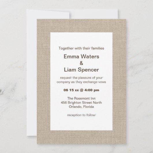 Burlap Typography Wedding Invitation Kaart (Achterkant)