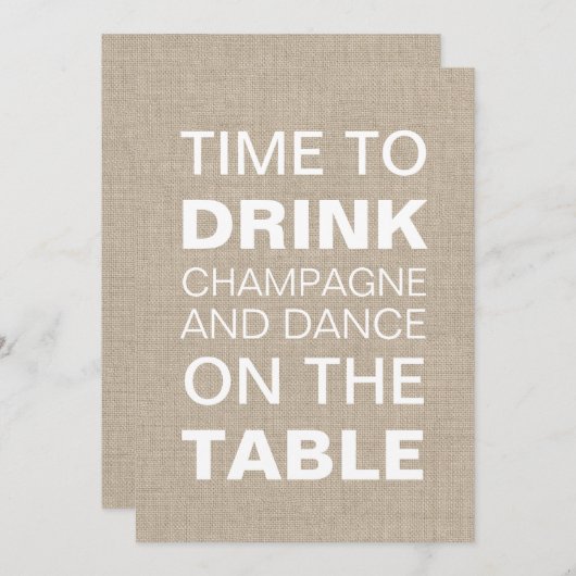 Burlap Typography Wedding Invitation Kaart (Voorkant / Achterkant)