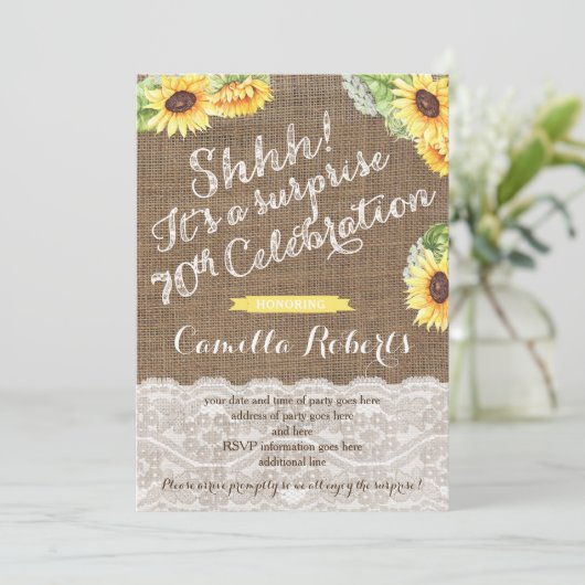 Burlap verrassing 70th Birthday Party voor dame Kaart (Staand voorkant)