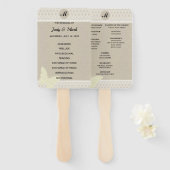 Burlap vlinder kant monogram bruiloft programma handwaaier (Voorkant en achterkant)