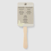 Burlap vlinder kant monogram bruiloft programma handwaaier (Achterkant)