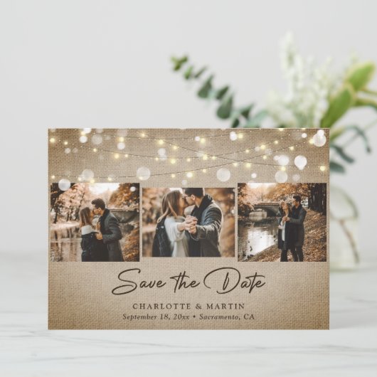  Burlap Wedding 4 Foto slaat de datum op Save The Date (Staand voorkant)